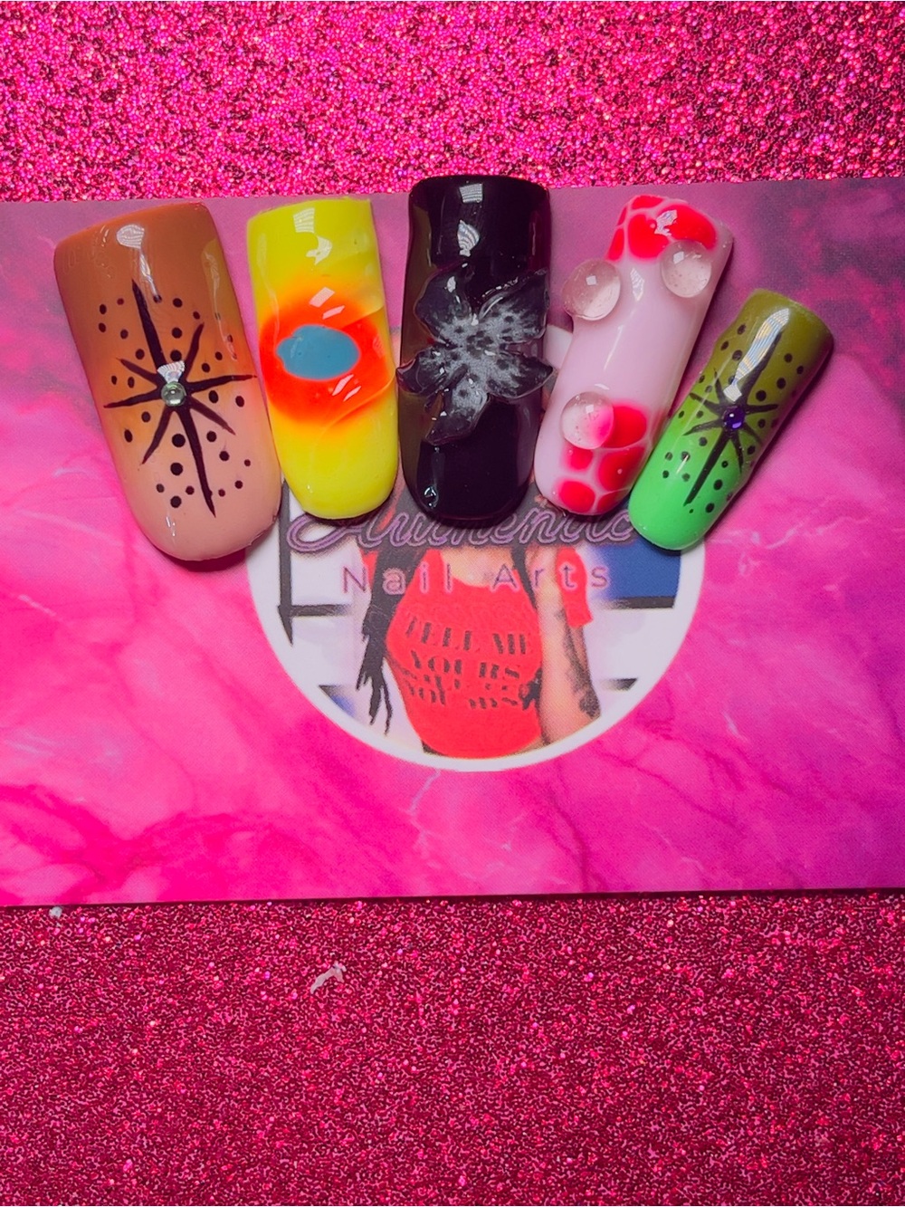 Press-On Nail Set - Multi-Color Artistic Designs
